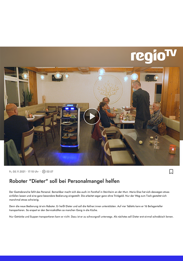 RegioTV Stuttgart: Roboter in Restaurant soll bei Personalmangel in Gastronomie helfen