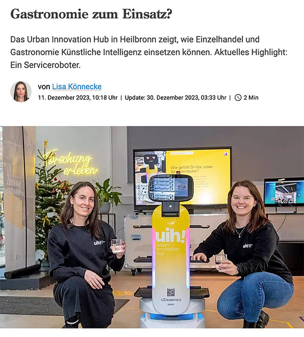 Stimme.de-Bericht: Urban Innovation Hub Heilbronn – Wie Serviceroboter in der Gastronomie eingesetzt werden können
