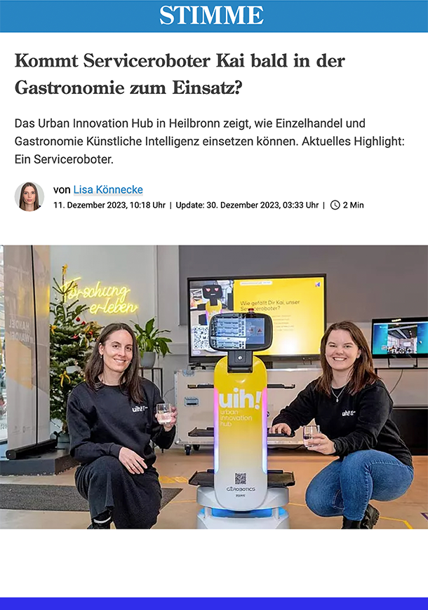 Artikel in der Heilbronner Stimme zum Einsatz von Servicerobotern in der der Gastronomie und deren Zukunft