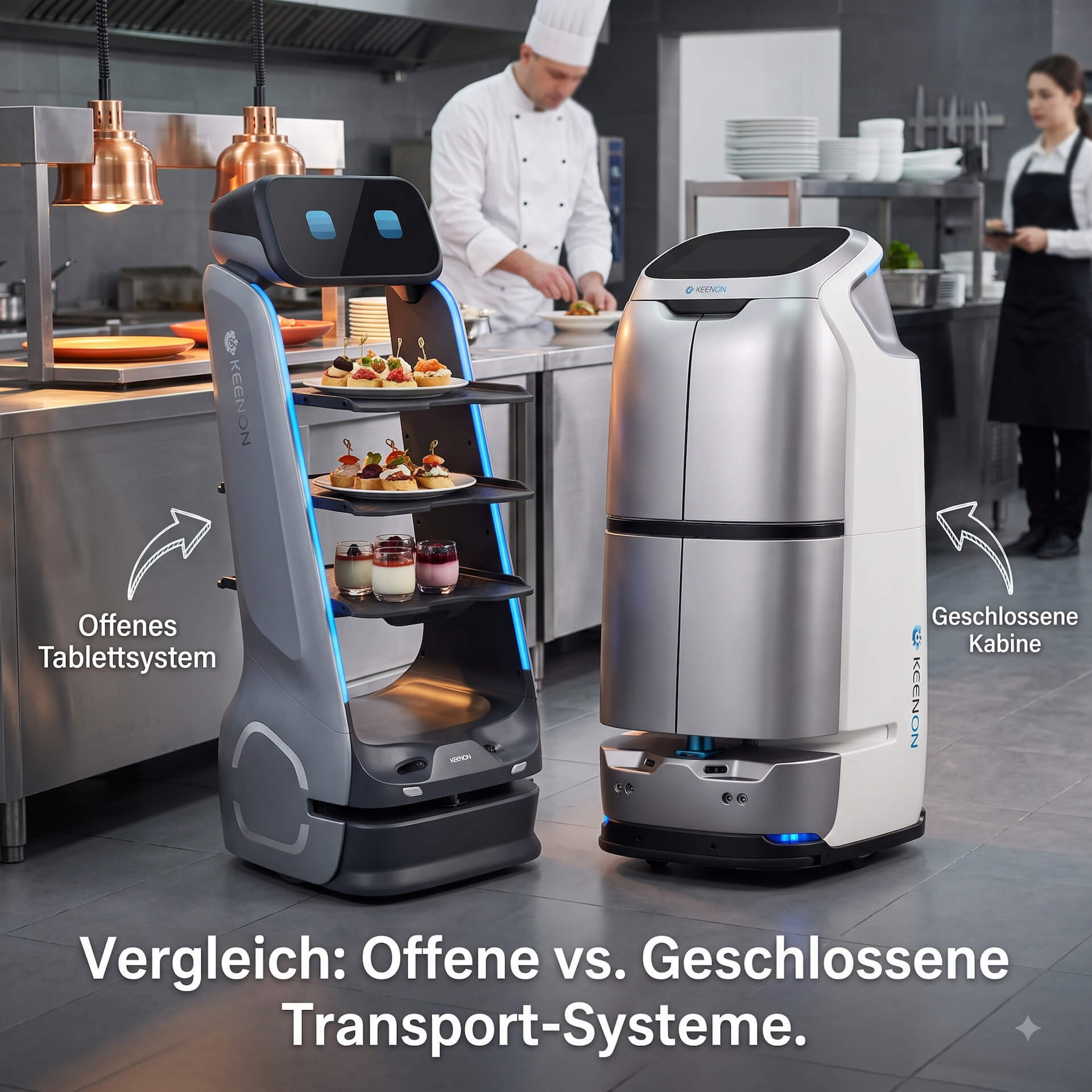Kellner-Roboter im Restaurant: Aufgaben, Modelle und Voraussetzungen im Überblick 2 Vergleich eines offenen Kellner-Roboters mit dem geschlossenen DINERBOT W3